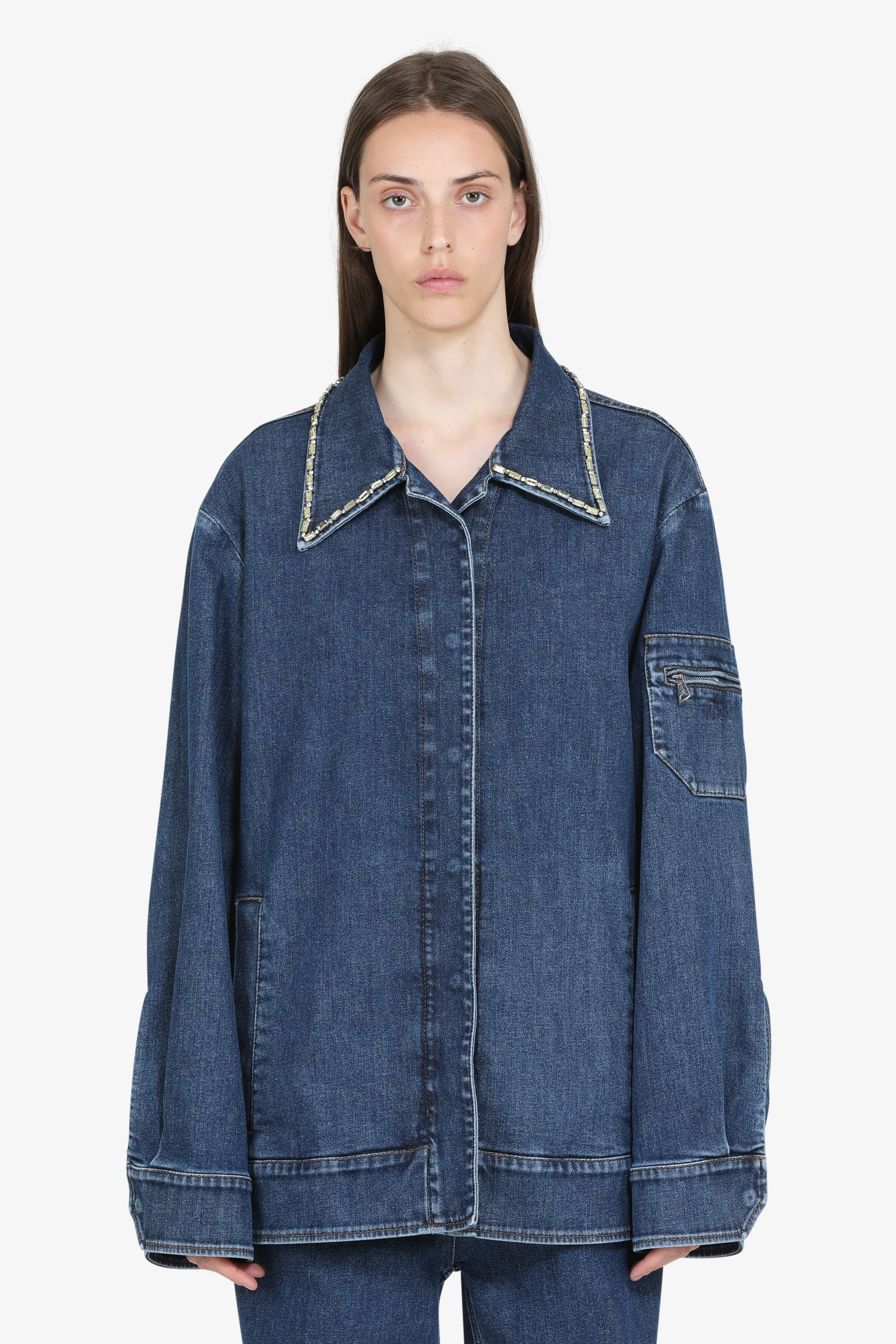 Giacca in denim con cristalli sul colletto - Image 4
